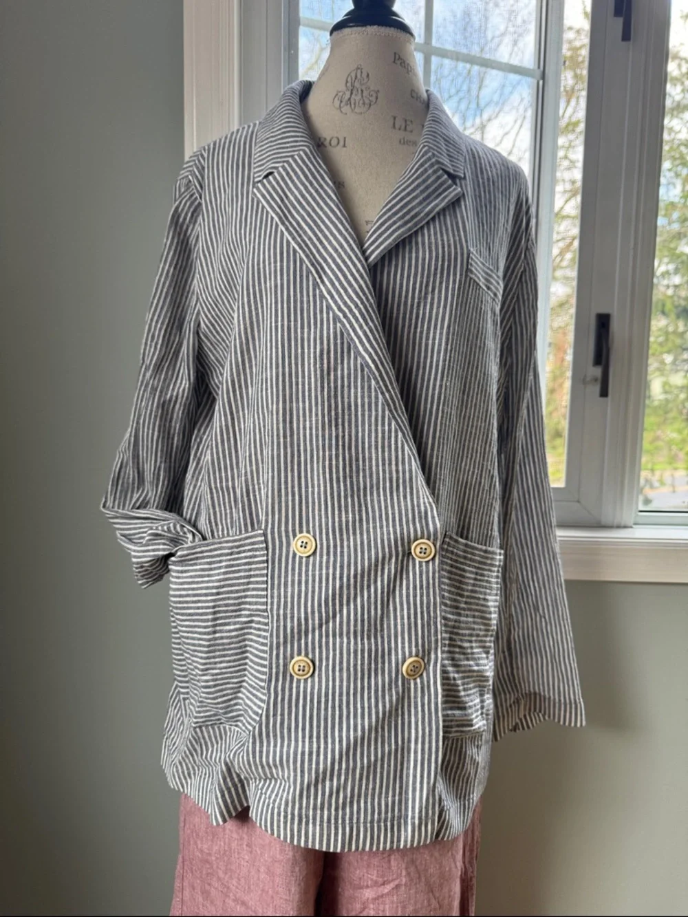 Outerwear Yargici relaxed fit blue white‎ striped double breasted summer blazer